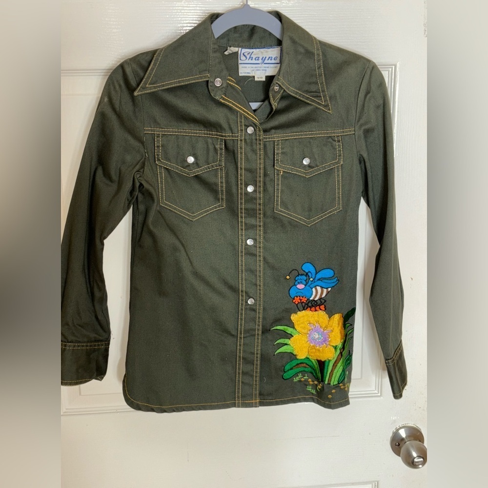 Vintage Ian By Shayne Blouse Shirt Top Size 9/10 Green Multi Embroidered Motif‌‌ - Picture 7 of 8